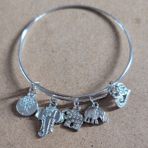 Silver Charm Bracelet with Elephant and Tree Pendants